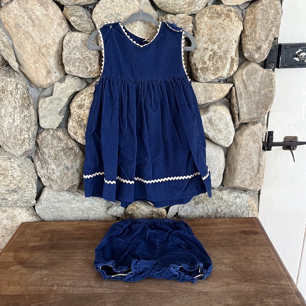Petite Ami Corduroy Dress + Bloomers 18 Months White Rickrack Trim Blue